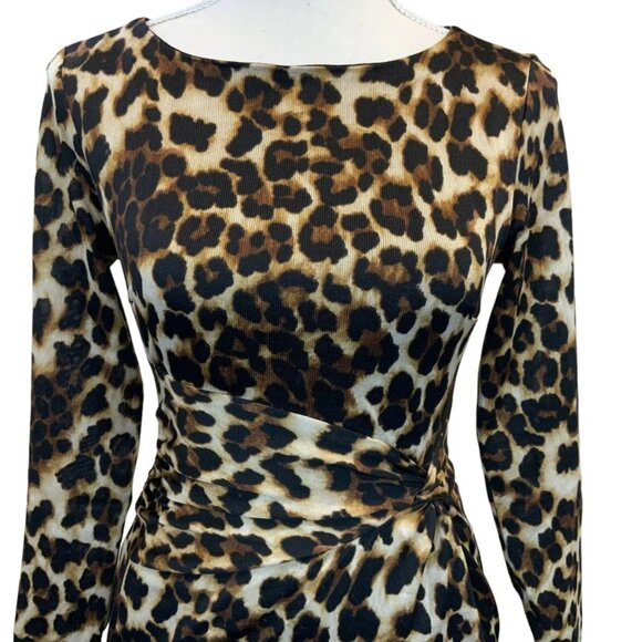 PHILOSOPHY | Leopard Print Ruched Long Sleeve Dress | Black &White | Size:S - Picture 7 of 7